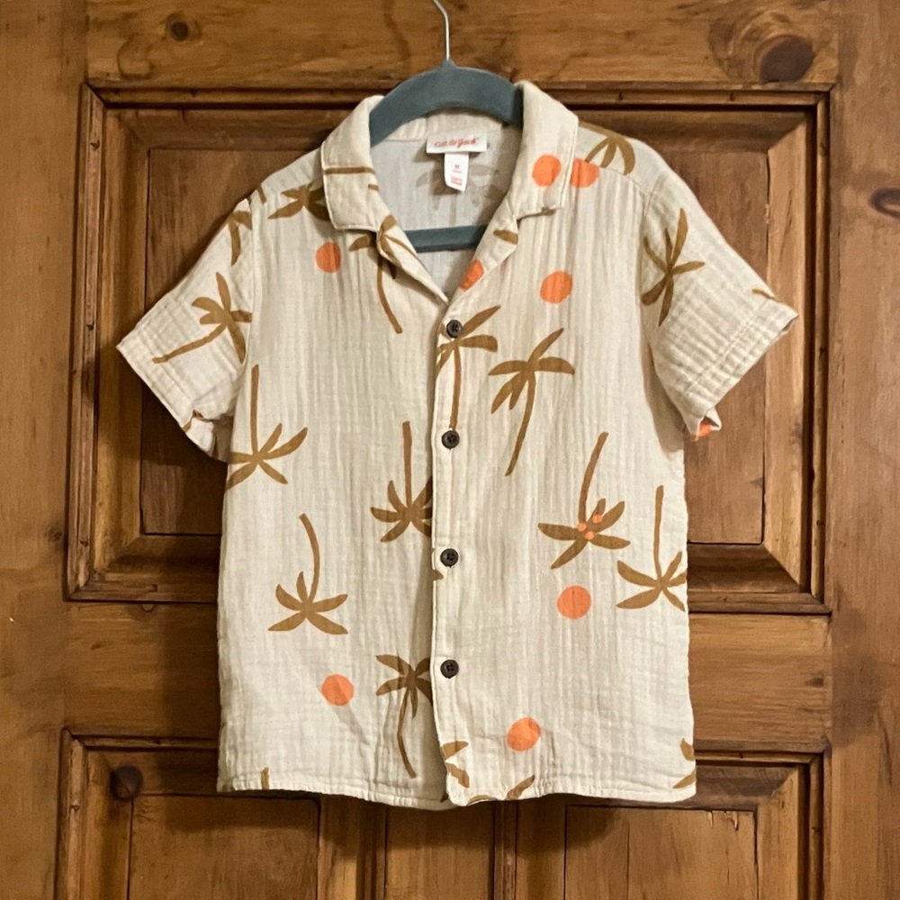 Toddler Palm Print Shirt - Cream and Orange